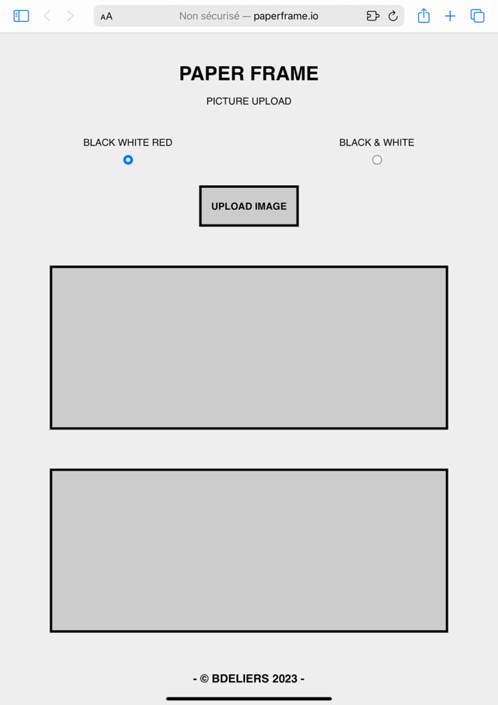 Main page of the PaperFrame Web interface